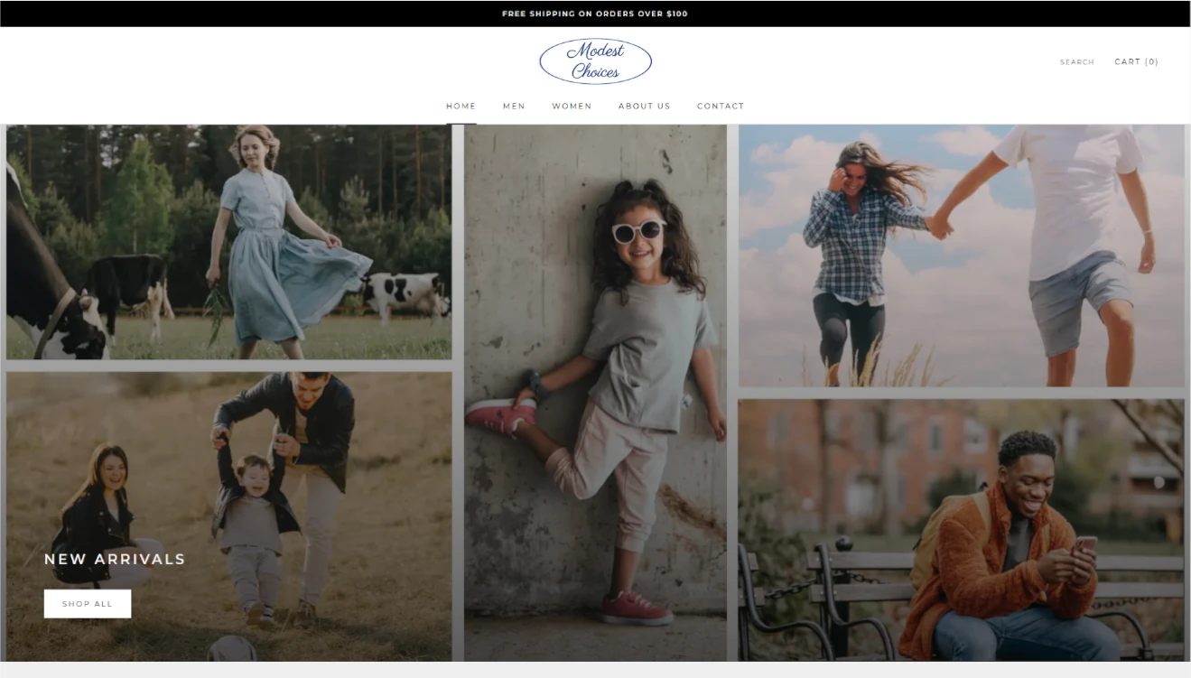 Modest Choices Store home page image